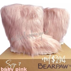 Bearpaw Baby Pink Womens Rabbit Shearling Fur Boots Midi NWT Slip-on